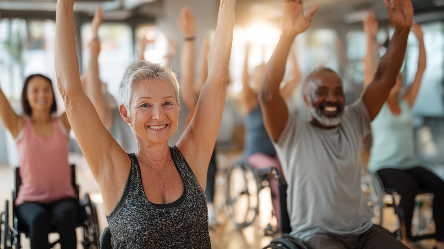 Різновікова група людей займається фітнесом разом, демонструючи інклюзивність і підтримку