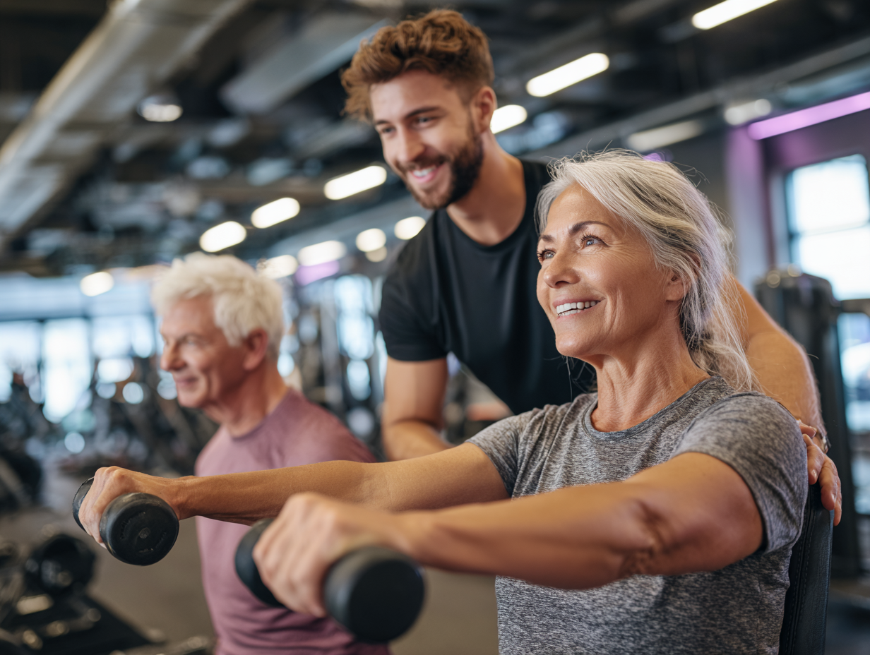 Тренер працює з людьми різного віку, демонструючи персональний підхід до фітнесу
